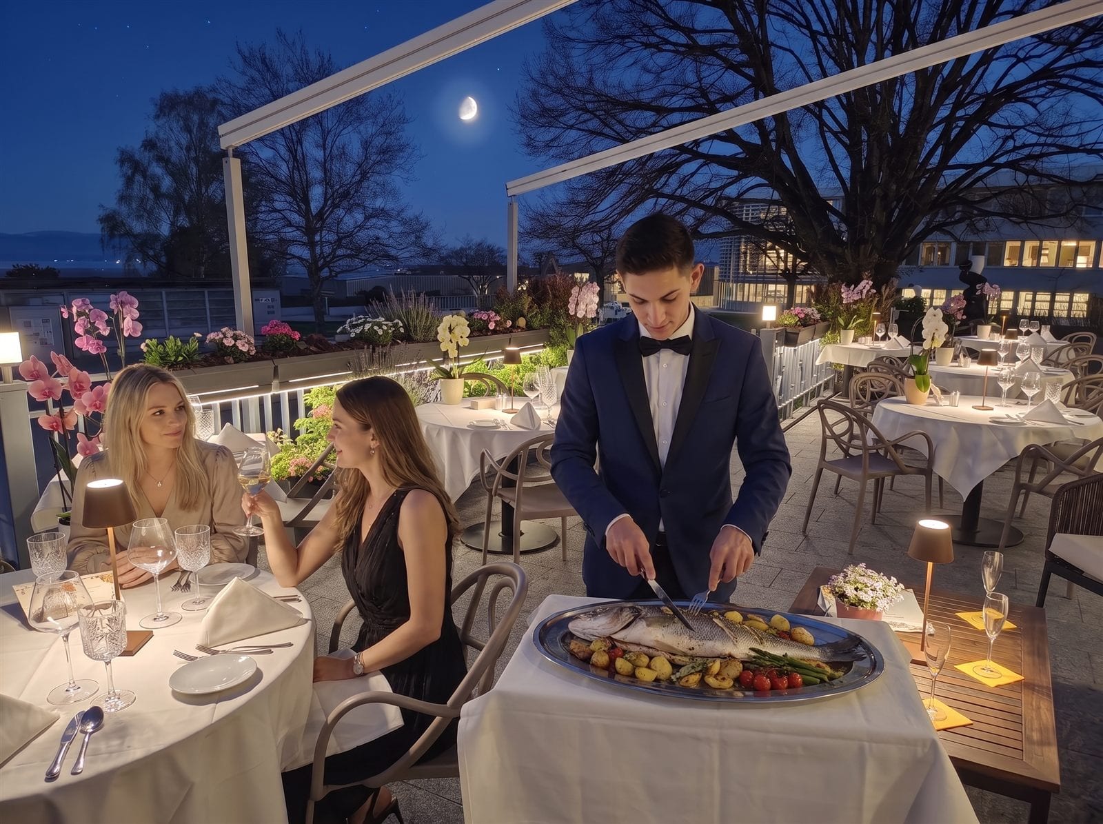 Service du poisson en terrasse — L'Écu Vaudois